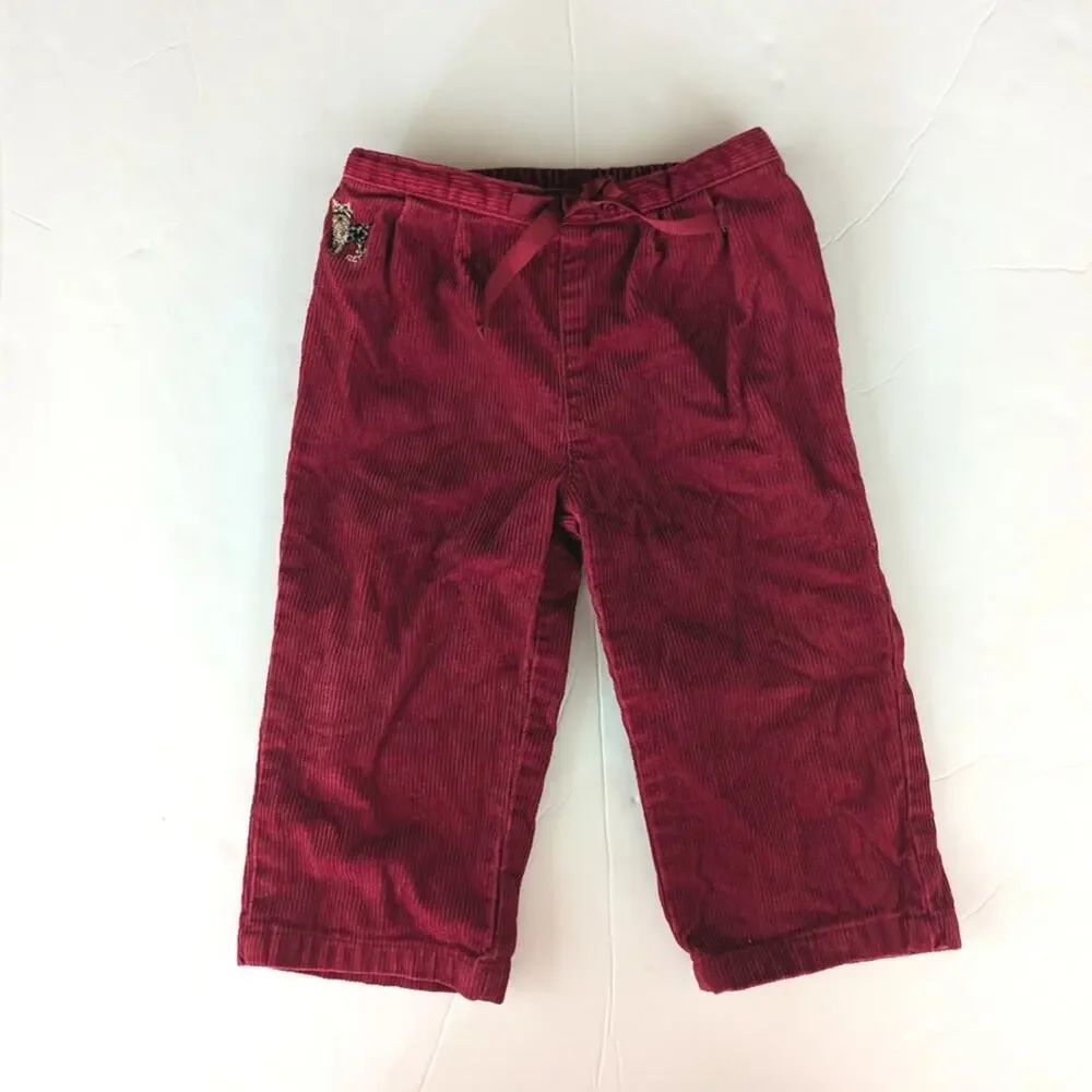Ralph Lauren Pants Baby Girls Sz 12m Red Corduroy Dog Embroidered Preppy